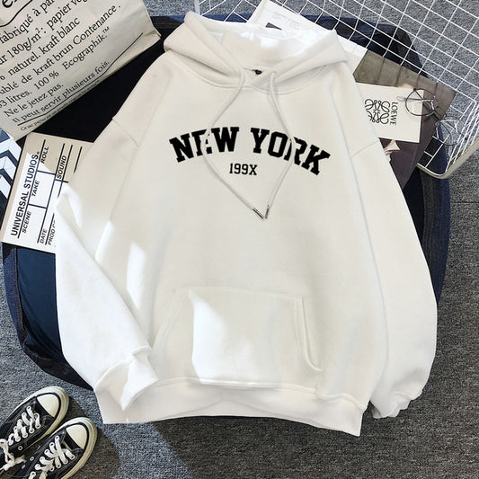 Women's Velvet Hoodies with New York Print for Autumn