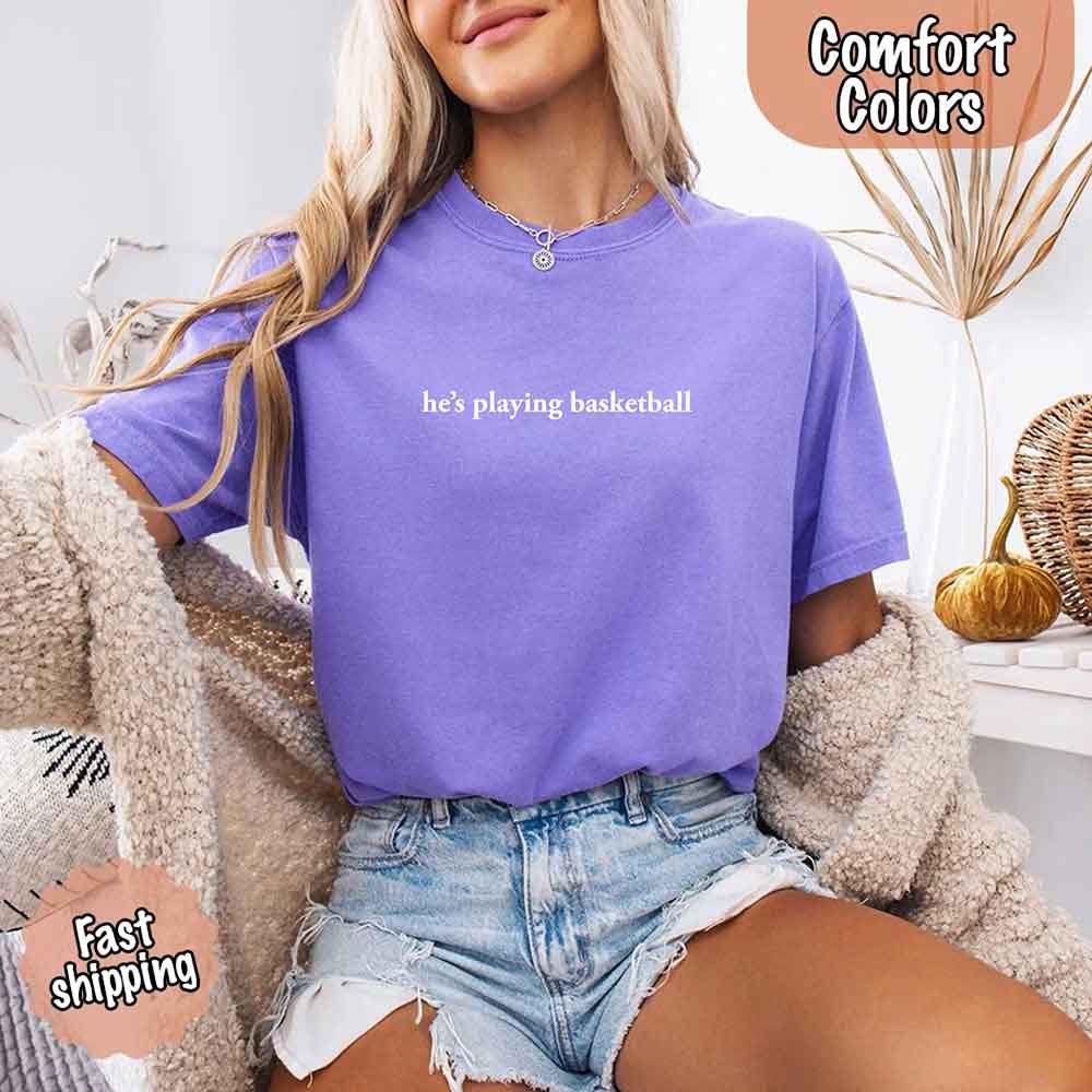 He’s Playing Basketball – Funny Sports Girlfriend Shirt for Women