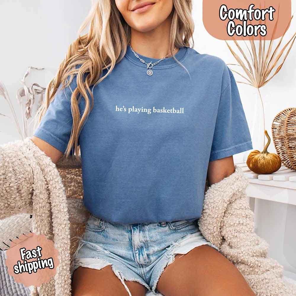 He’s Playing Basketball – Funny Sports Girlfriend Shirt for Women
