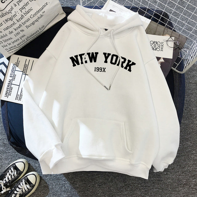 Women's Velvet Hoodies with New York Print for Autumn