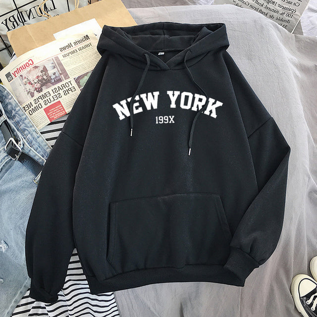 Women's Velvet Hoodies with New York Print for Autumn