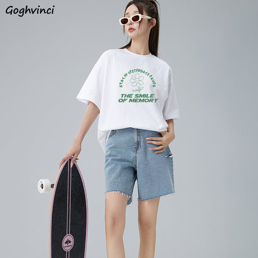 Chic Korean Style Women's Cotton T-shirts for Summer