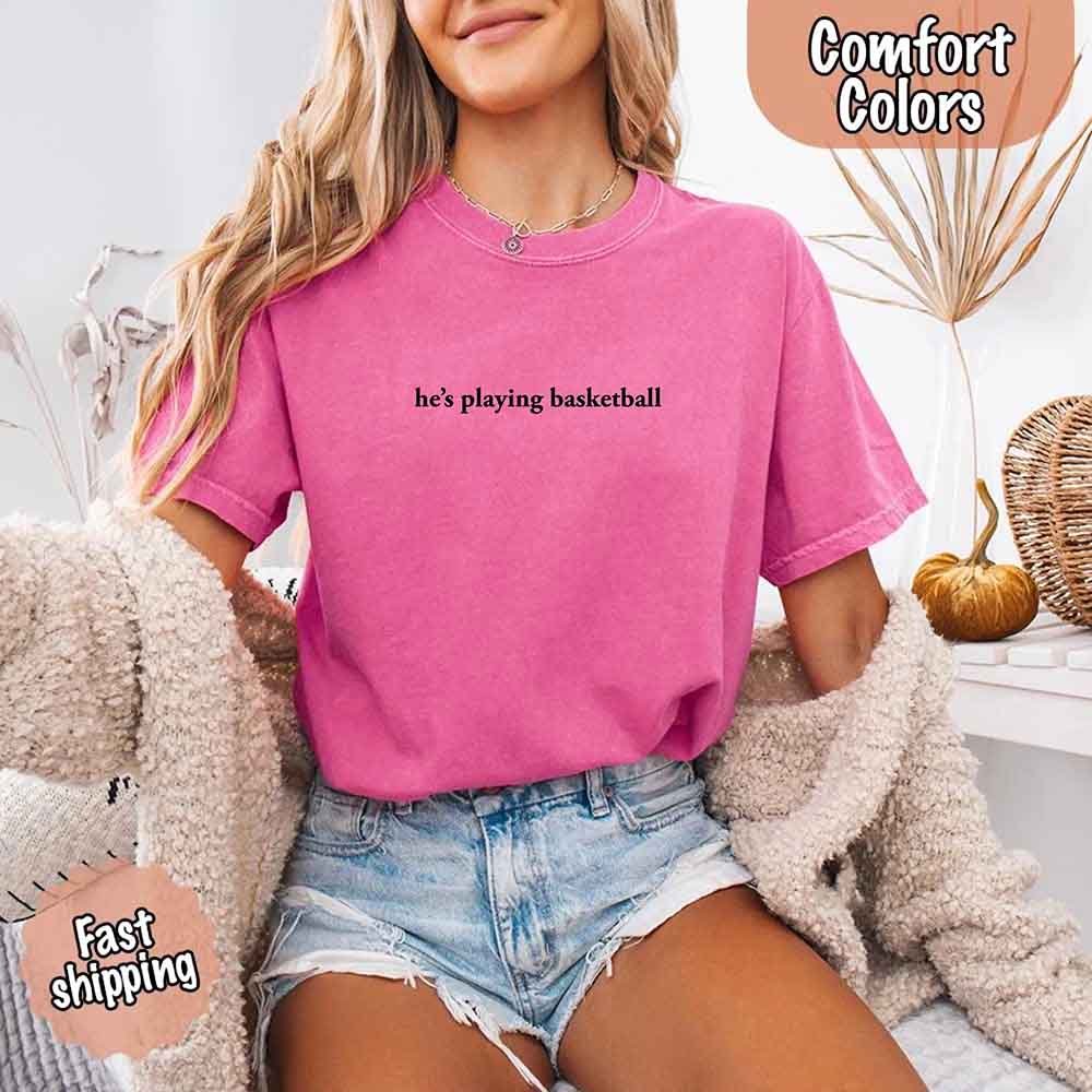 He’s Playing Basketball – Funny Sports Girlfriend Shirt for Women