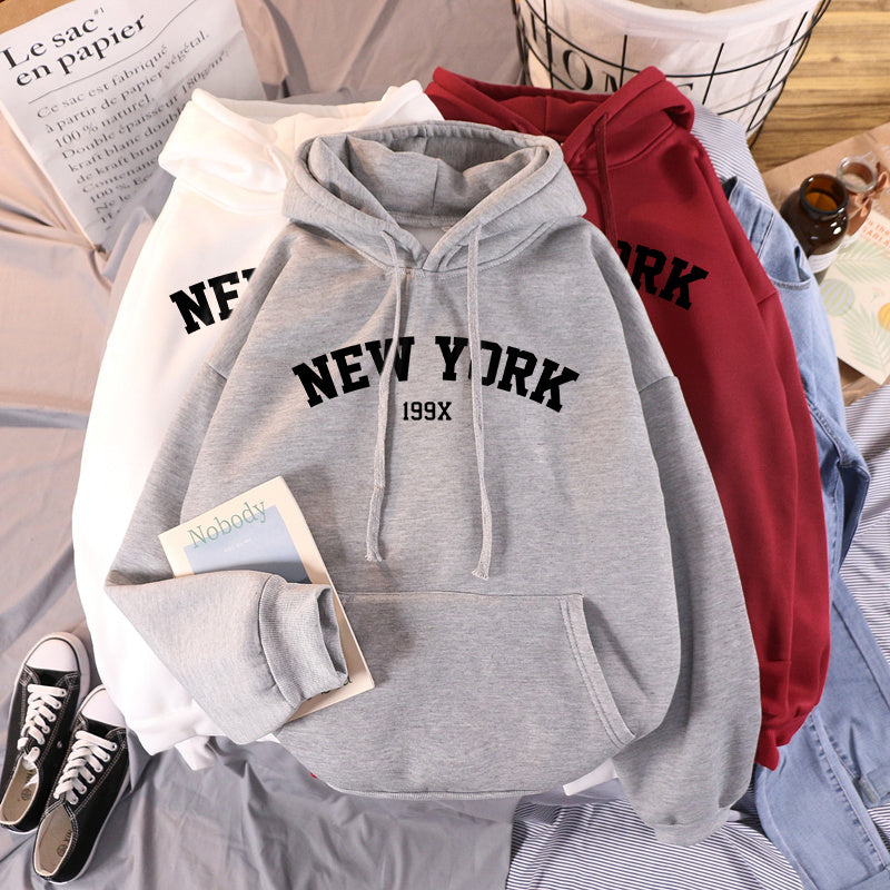 Women's Velvet Hoodies with New York Print for Autumn
