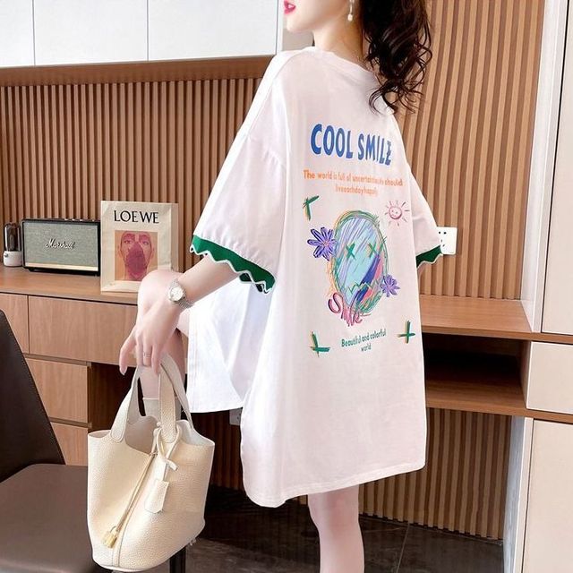 Patchwork Print Oversized Women's Casual T-Shirts